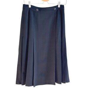 LANVIN‎ Vintage Black Wool Blend Pleated Wrap Skirt Size 42 US 6-8